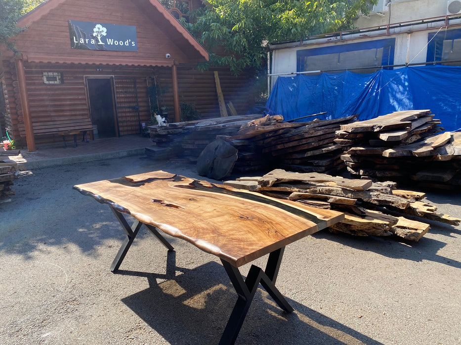 Epoxy Table, Epoxy Dining Table, Custom 84” x 36” Walnut Smokey Gray Epoxy Dining Table Order for Androsepau