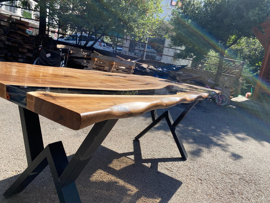 Epoxy Table, Epoxy Dining Table, Custom 84” x 36” Walnut Smokey Gray Epoxy Dining Table Order for Androsepau