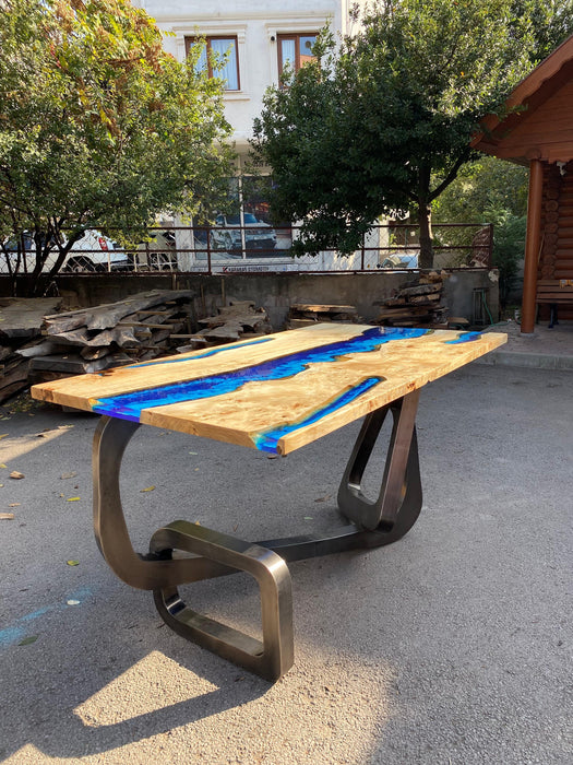 Blue Epoxy Table, Poplar Table, Custom 78” x 44” Poplar Wood Blue, Turquoise Table, Epoxy River Dining Table, Custom Order for Phil