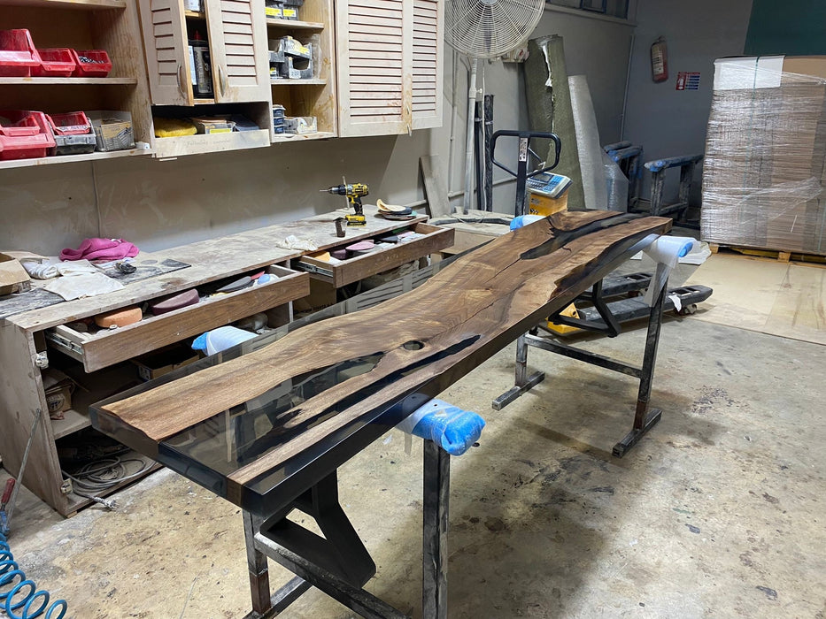 Epoxy Bench, Custom Epoxy Bench, Custom 90” x 17” Walnut Smokey Gray Bench, Epoxy Dining Bench, Custom Order for Kim Lu