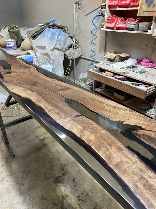 Epoxy Bench, Custom Epoxy Bench, Custom 90” x 17” Walnut Smokey Gray Bench, Epoxy Dining Bench, Custom Order for Kim Lu