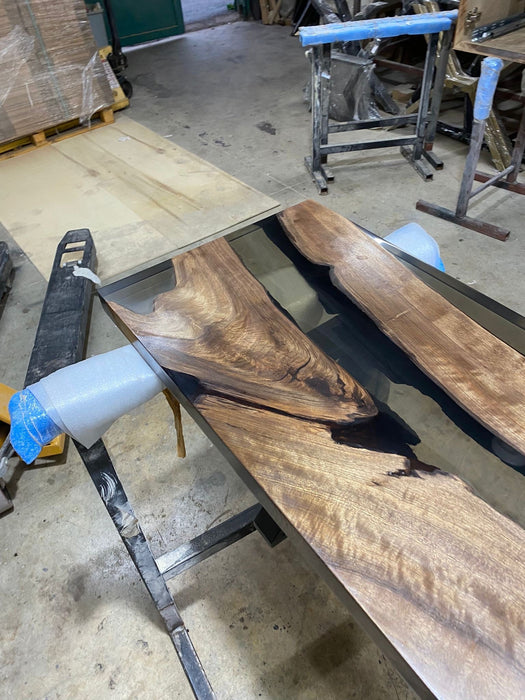 Epoxy Bench, Custom Epoxy Bench, Custom 90” x 17” Walnut Smokey Gray Bench, Epoxy Dining Bench, Custom Order for Kim Lu