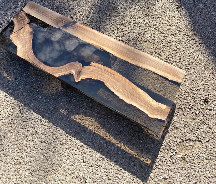 Walnut Table Top, Epoxy Resin Table, Custom 37” x 12” Walnut Smokey Gray Tabletop, Order for Alicia