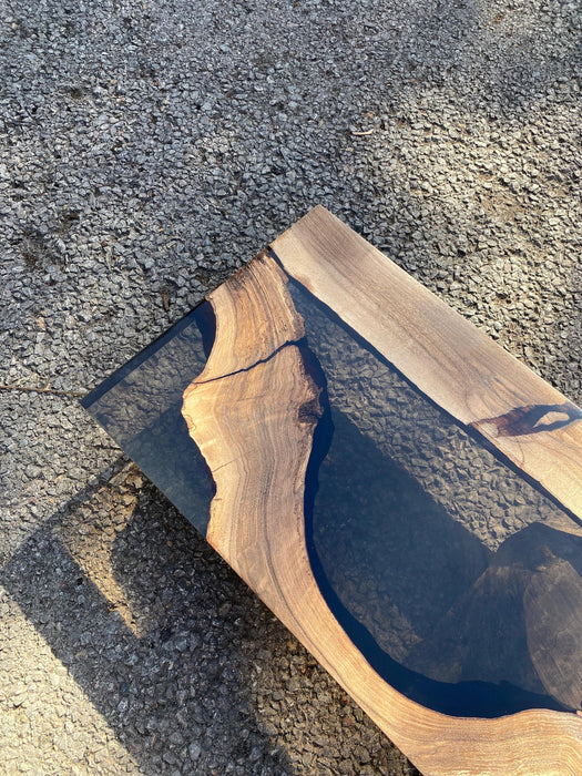 Walnut Table Top, Epoxy Resin Table, Custom 37” x 12” Walnut Smokey Gray Tabletop, Order for Alicia