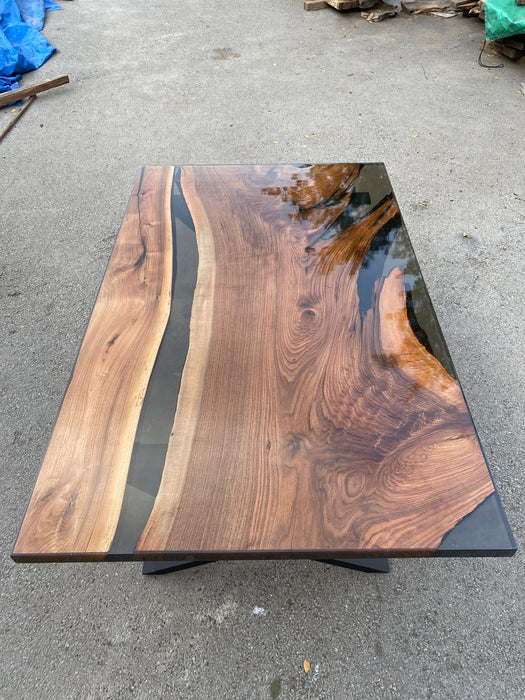 Epoxy Table, Epoxy River Dining Table, Walnut Epoxy Table, Custom 78” x 48” Walnut Smokey Gray Shiny Epoxy Table Order for Grace