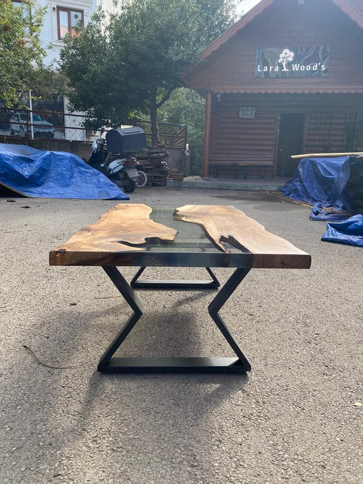 Walnut Wood Epoxy Coffee Table, Walnut Wood Table, Custom 48" x 27" Walnut Gray Table, Custom Order for Harold C3