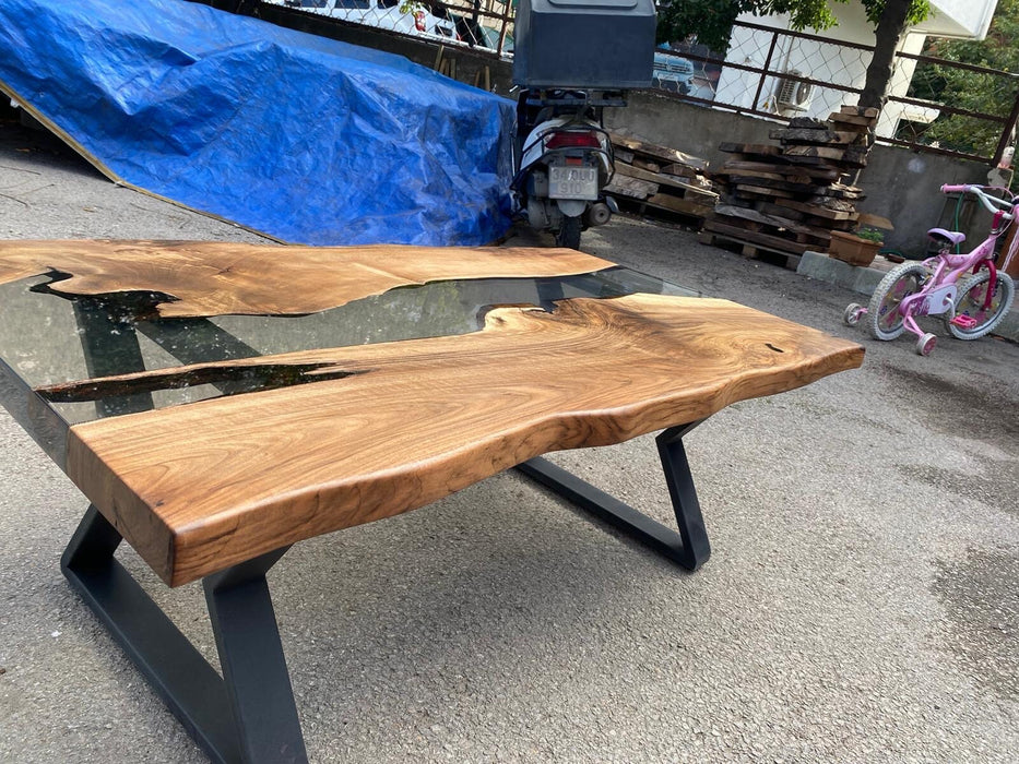 Walnut Wood Epoxy Coffee Table, Walnut Wood Table, Custom 48" x 27" Walnut Gray Table, Custom Order for Harold C3