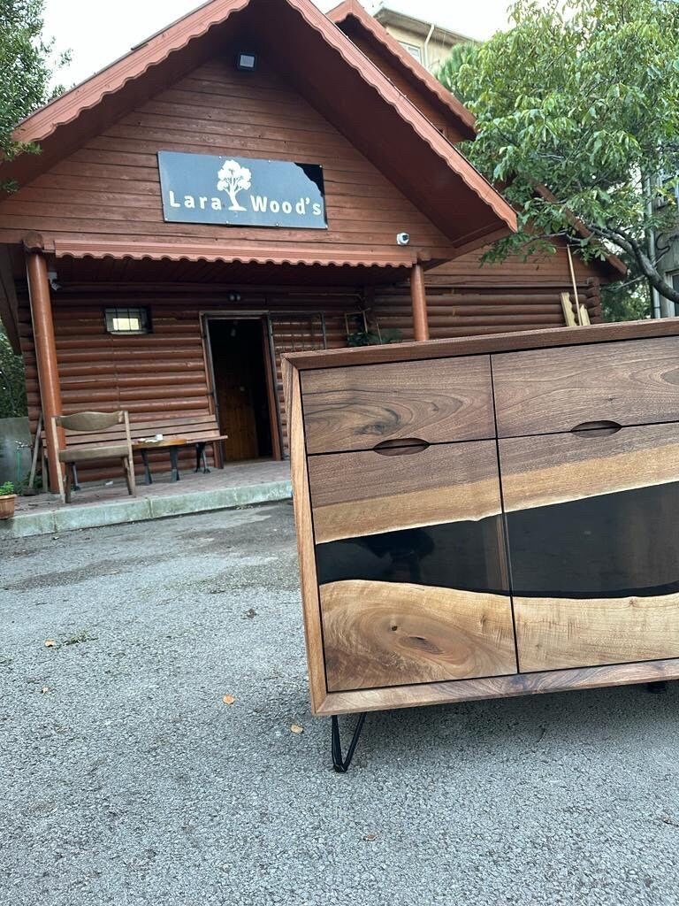 Walnut Wood Epoxy Credenza, Walnut Wood Credenza, Custom 38" x 18" x 36" Epoxy Credenza, Custom Order for Harold C1