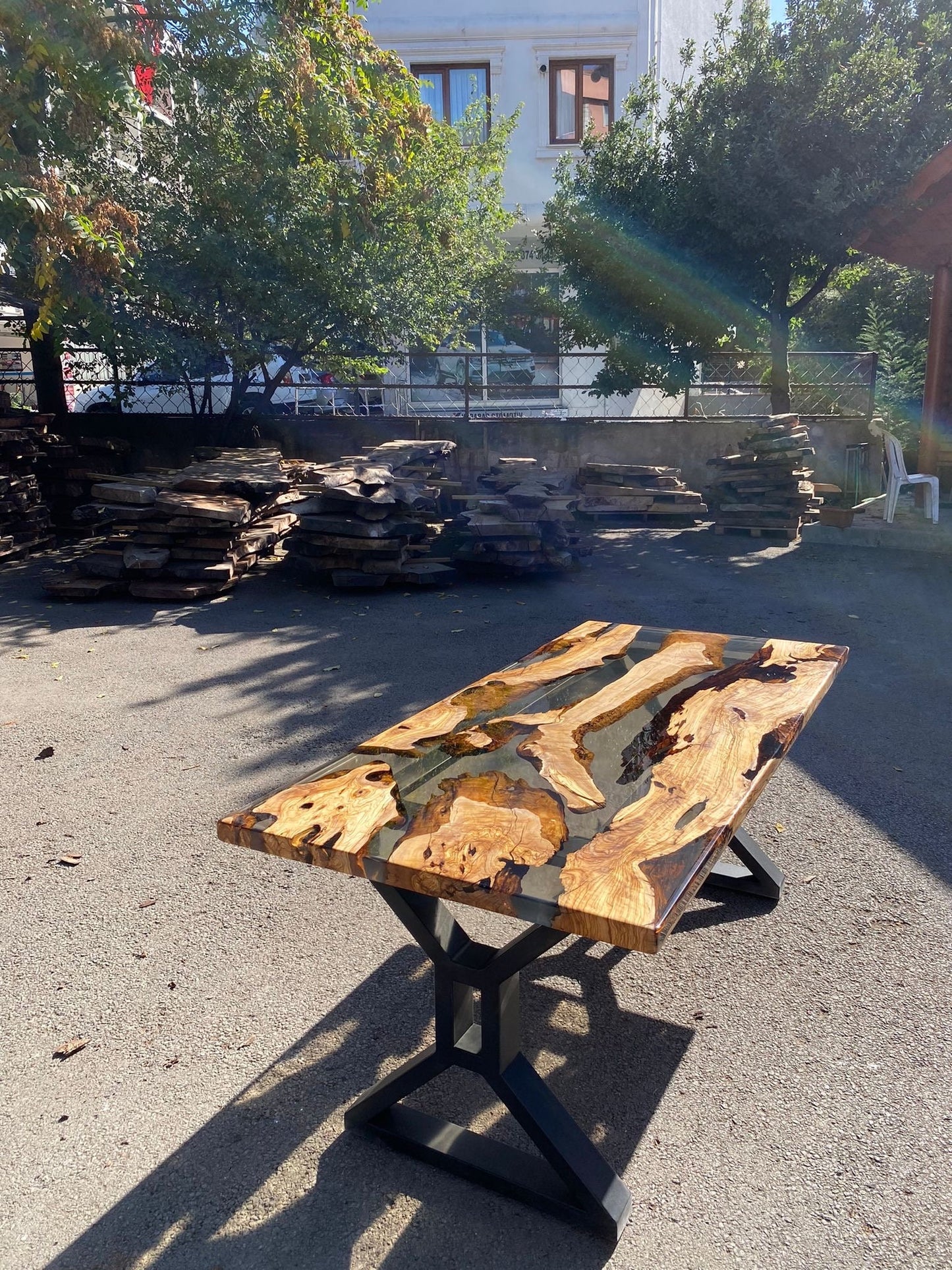 Olive Wood Table, Epoxy Dining Table, Epoxy Resin Table, Custom 70” x 32” Olive Wood Smoke Gray Epoxy Dining Table Order for Kelly S