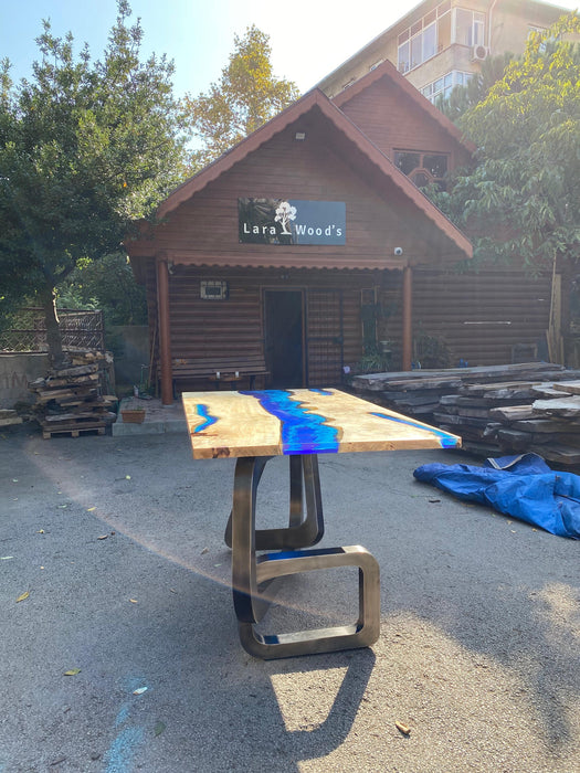 Blue Epoxy Table, Poplar Table, Custom 78” x 44” Poplar Wood Blue, Turquoise Table, Epoxy River Dining Table, Custom Order for Phil