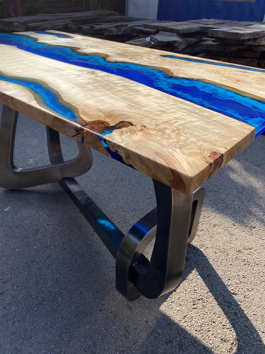 Blue Epoxy Table, Poplar Table, Custom 78” x 44” Poplar Wood Blue, Turquoise Table, Epoxy River Dining Table, Custom Order for Phil