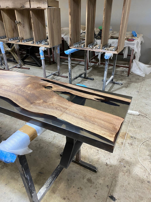 Epoxy Bench, Custom Epoxy Bench, Custom 90” x 17” Walnut Smokey Gray Bench, Epoxy Dining Bench, Custom Order for Kim Lu