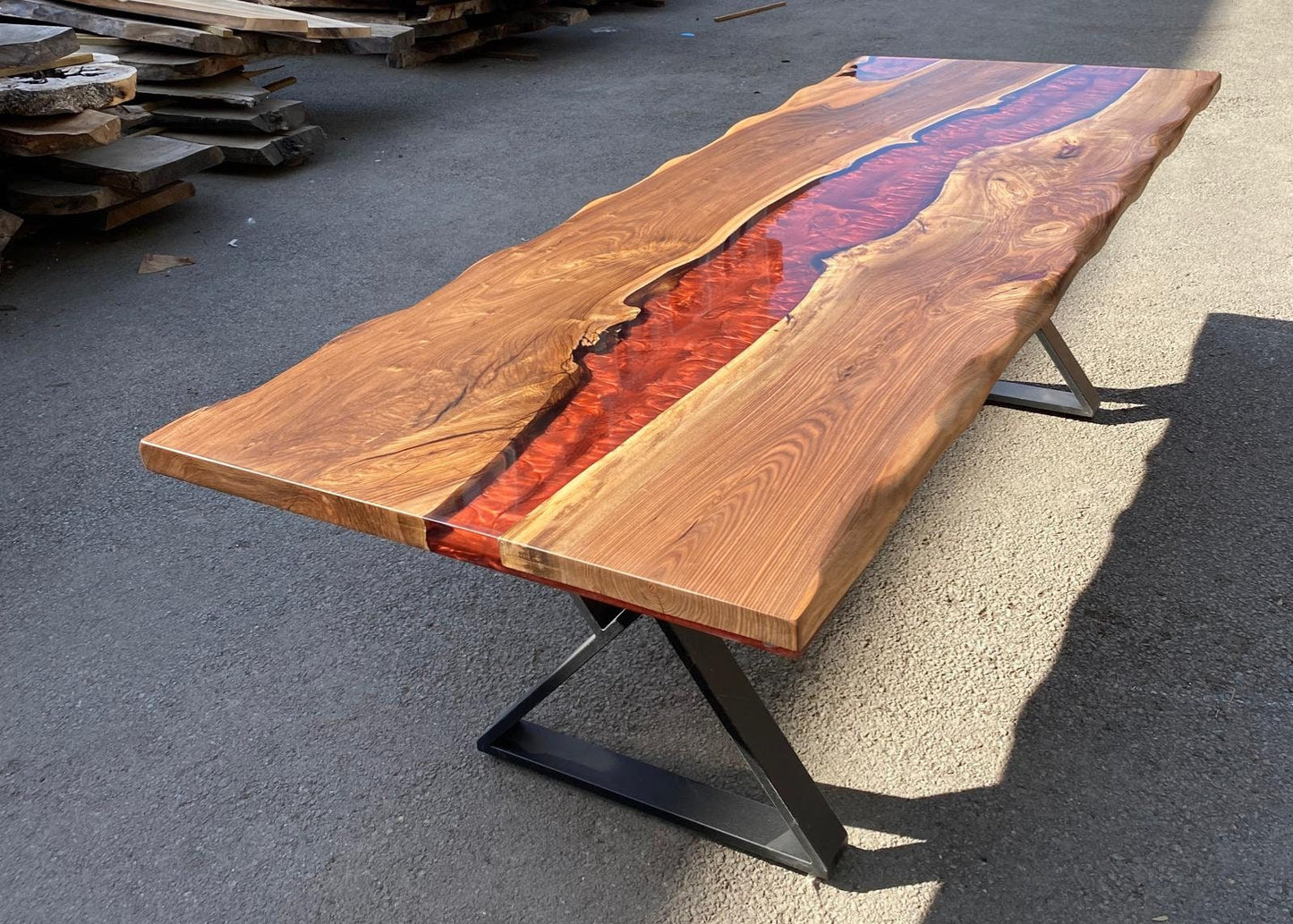 Custom 96" x 36" Epoxy Resin Table, Handmade Red Epoxy Table, Custom Walnut Epoxy Table, Unique Resin Epoxy Table Name Logo for Taro