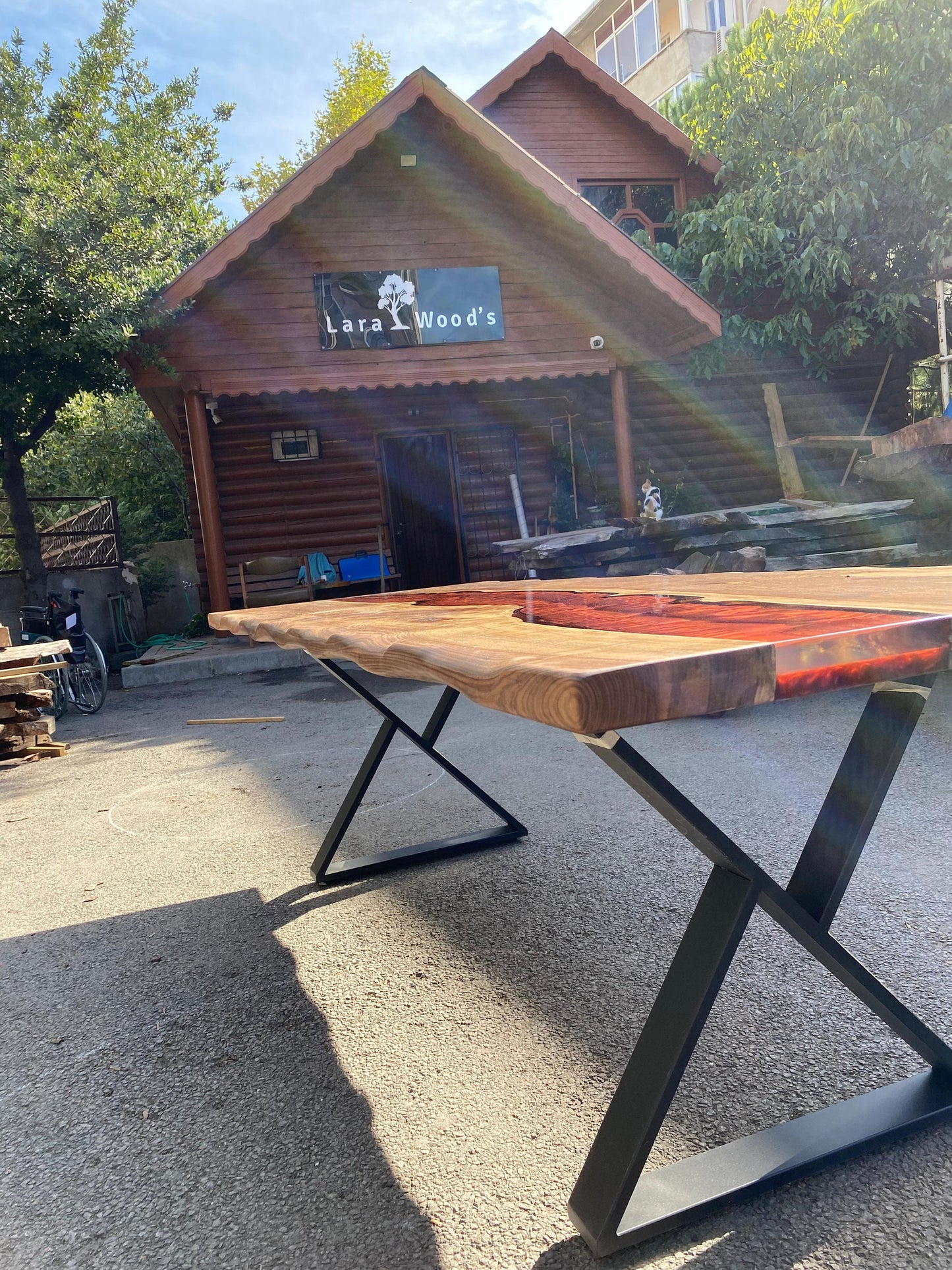 Custom 96" x 36" Epoxy Resin Table, Handmade Red Epoxy Table, Custom Walnut Epoxy Table, Unique Resin Epoxy Table Name Logo for Taro