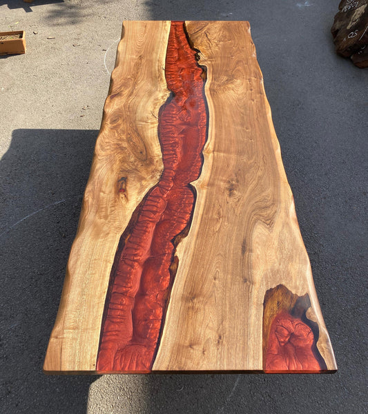 Custom 96" x 36" Epoxy Resin Table, Handmade Red Epoxy Table, Custom Walnut Epoxy Table, Unique Resin Epoxy Table Name Logo for Taro