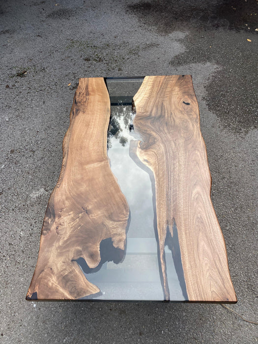 Walnut Wood Epoxy Coffee Table, Walnut Wood Table, Custom 48" x 27" Walnut Gray Table, Custom Order for Harold C3