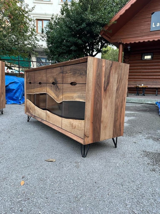 Walnut Wood Epoxy Credenza, Walnut Wood Credenza, Custom 57" x 18" x 29" Epoxy Credenza, Custom Order for Harold C2