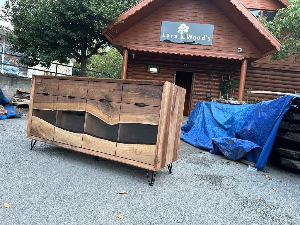 Walnut Wood Epoxy Credenza, Walnut Wood Credenza, Custom 57" x 18" x 29" Epoxy Credenza, Custom Order for Harold C2