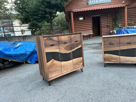 Walnut Wood Epoxy Credenza, Walnut Wood Credenza, Custom 38" x 18" x 36" Epoxy Credenza, Custom Order for Harold C1