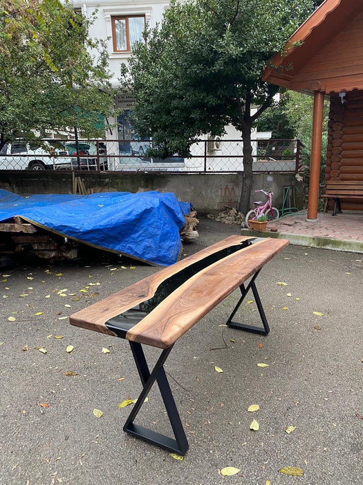 Smoke Epoxy Table, Poplar Table, Custom 80” x 20” Walnut Wood Smoke Gray Table, Epoxy River Dining Table Order for Shads