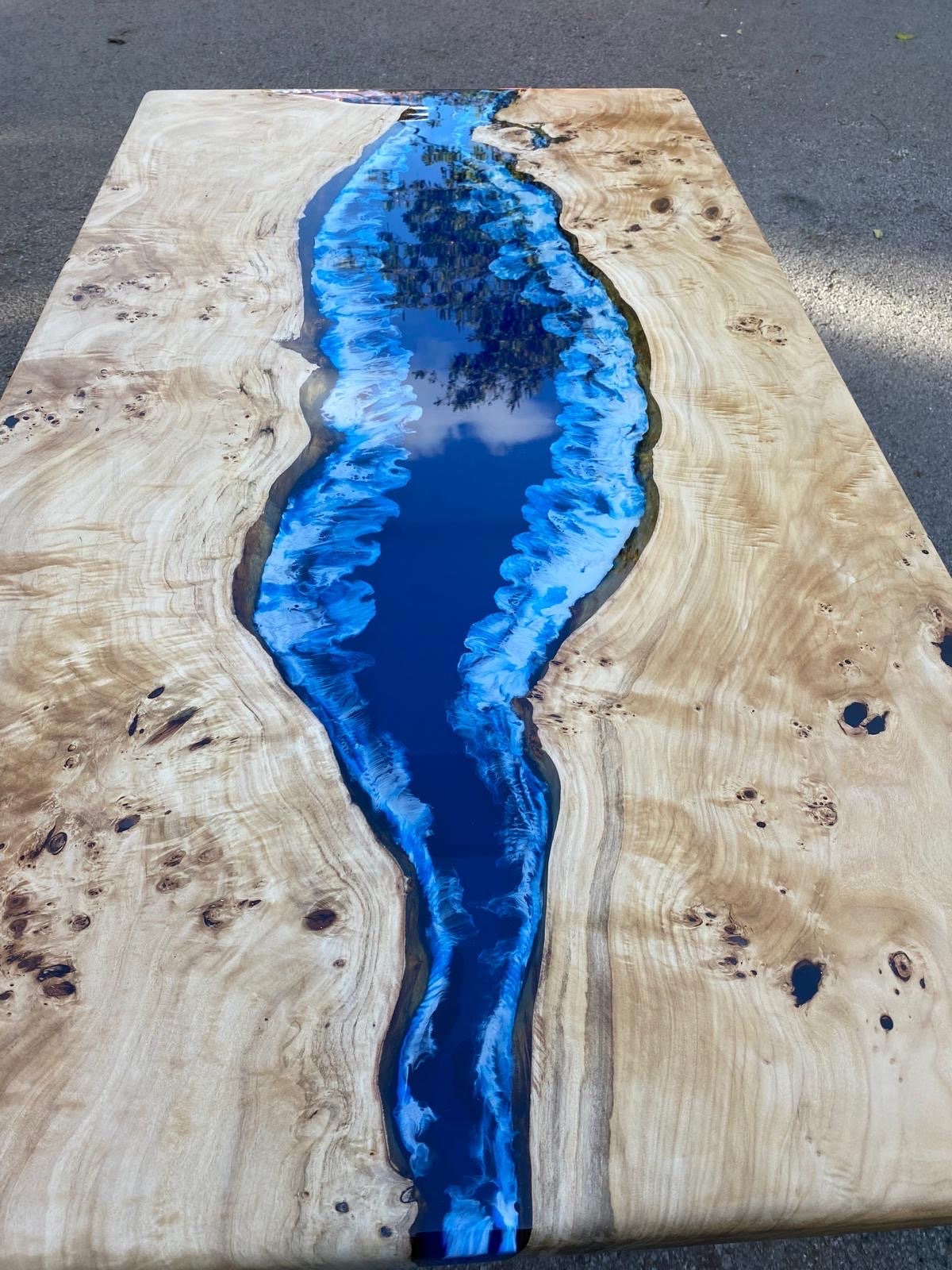 Ocean Table, Poplar Table, Custom 66” x 36” Poplar Ocean Blue, Turquoise White Waves Table, Epoxy River Dining Table Order for Shads