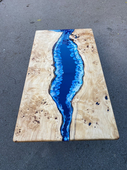 Ocean Table, Poplar Table, Custom 66” x 36” Poplar Ocean Blue, Turquoise White Waves Table, Epoxy River Dining Table Order for Shads