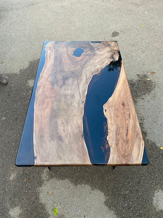 Epoxy Table, Epoxy Dining Table, Walnut Epoxy River Table, Custom 60” x 36” Walnut Black Epoxy River Table Order for Adam M