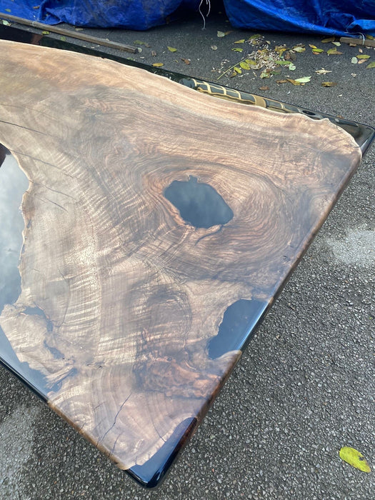 Epoxy Table, Epoxy Dining Table, Walnut Epoxy River Table, Custom 60” x 36” Walnut Black Epoxy River Table Order for Adam M