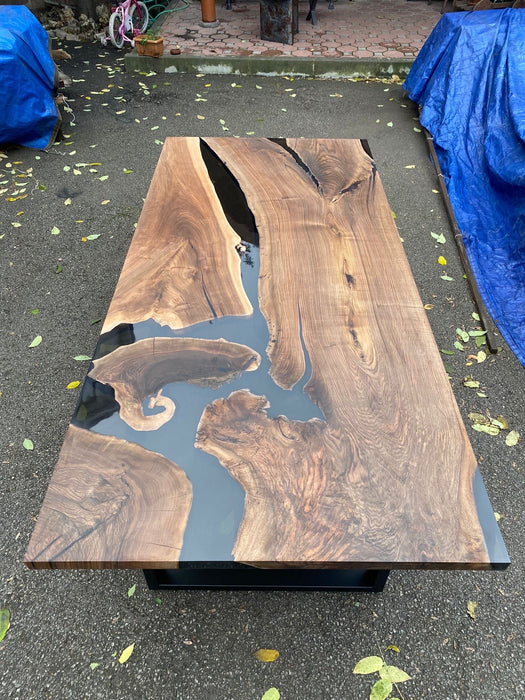 Epoxy Resin Table, Epoxy Table, Epoxy Dining Table, Custom 96” x 44” Walnut Smokey Gray Table, Epoxy Dining Table, Custom Order for Stefne