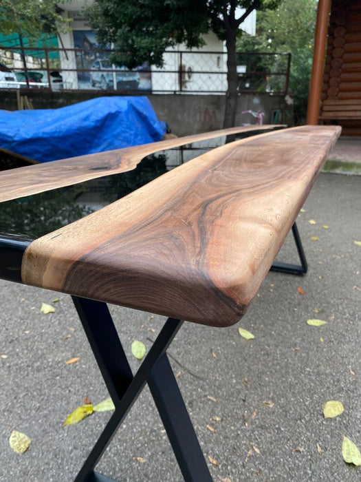 Smoke Epoxy Table, Poplar Table, Custom 80” x 20” Walnut Wood Smoke Gray Table, Epoxy River Dining Table Order for Shads