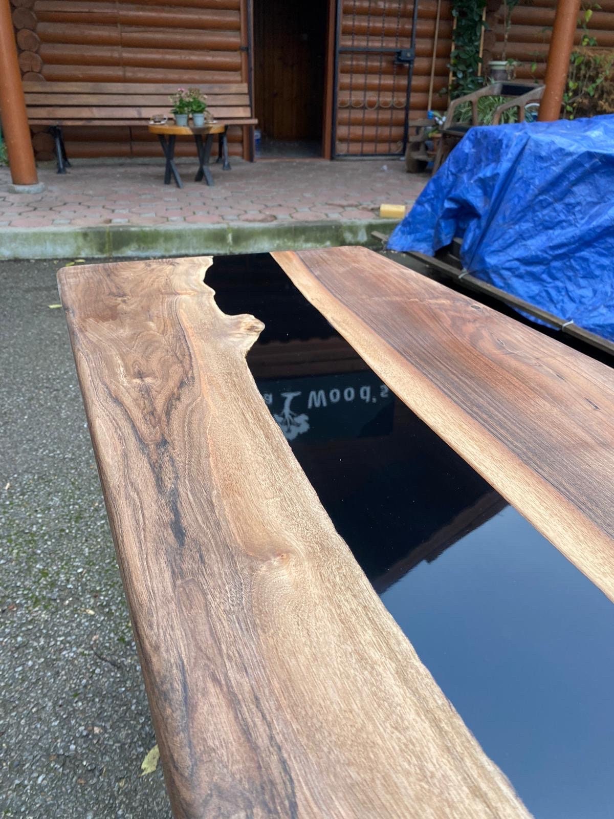 Smoke Epoxy Table, Poplar Table, Custom 80” x 20” Walnut Wood Smoke Gray Table, Epoxy River Dining Table Order for Shads