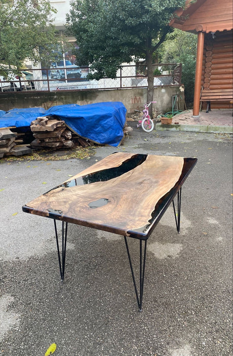 Epoxy Table, Epoxy Dining Table, Walnut Epoxy River Table, Custom 60” x 36” Walnut Black Epoxy River Table Order for Adam M