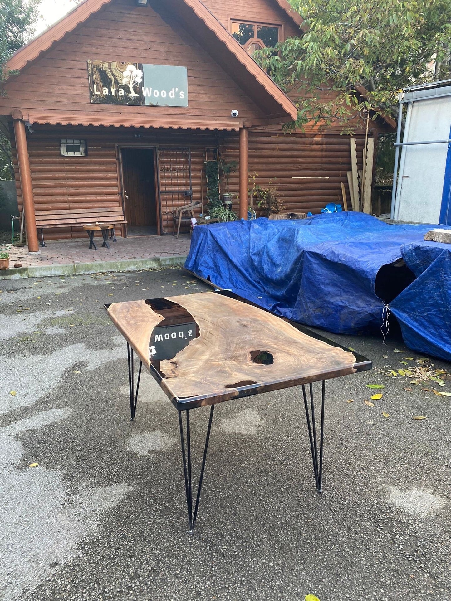 Epoxy Table, Epoxy Dining Table, Walnut Epoxy River Table, Custom 60” x 36” Walnut Black Epoxy River Table Order for Adam M