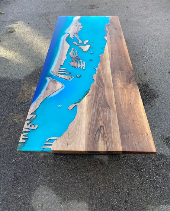 Clearwater Beach Epoxy Table Custom 102” x 42” Walnut Turquoise Epoxy Table, Epoxy Lake Dining Table, Kelly Island Custom Order for Kelly F