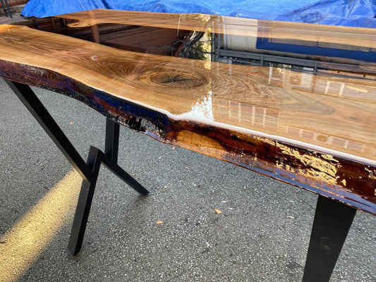 Custom Epoxy Resin Table, Custom 60” x 30” Unique Walnut Shiny Black Table, Live Edge Epoxy Dining Table, Handmade Epoxy Tabler for Brian F