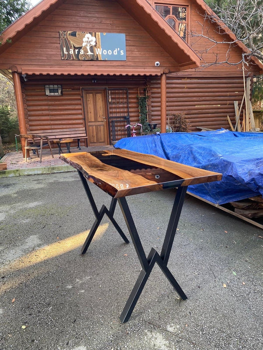 Custom Epoxy Resin Table, Custom 60” x 30” Unique Walnut Shiny Black Table, Live Edge Epoxy Dining Table, Handmade Epoxy Tabler for Brian F