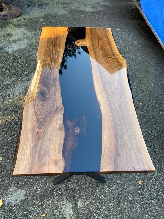 Custom Epoxy Resin Table, Custom 60” x 30” Unique Walnut Shiny Black Table, Live Edge Epoxy Dining Table, Handmade Epoxy Tabler for Brian F