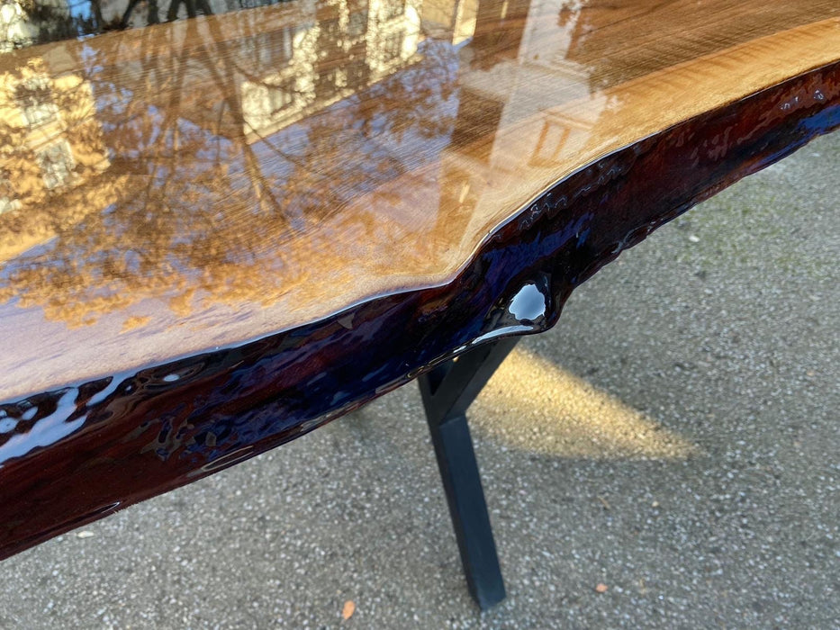 Custom Epoxy Resin Table, Custom 60” x 30” Unique Walnut Shiny Black Table, Live Edge Epoxy Dining Table, Handmade Epoxy Tabler for Brian F