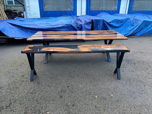 Walnut Dining Table, Custom 84” x 16” Unique Walnut Table, Black Epoxy River Console Table, River Shiny Dining Table, Custom Order for Sue