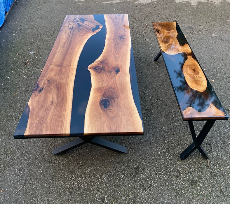 Walnut Dining Table, Custom 84” x 16” Unique Walnut Table, Black Epoxy River Console Table, River Shiny Dining Table, Custom Order for Sue