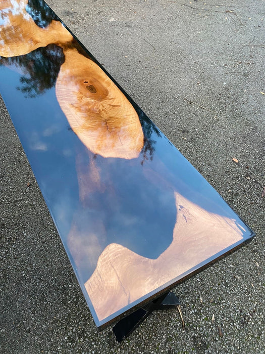 Walnut Dining Table, Custom 84” x 16” Unique Walnut Table, Black Epoxy River Console Table, River Shiny Dining Table, Custom Order for Sue