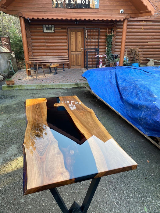 Custom Epoxy Resin Table, Custom 60” x 30” Unique Walnut Shiny Black Table, Live Edge Epoxy Dining Table, Handmade Epoxy Tabler for Brian F