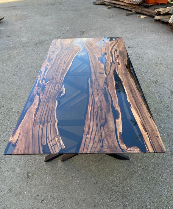 Epoxy Table, Epoxy Dining Table, Walnut Table, Custom 115” x 60” Walnut Smoke Gray Epoxy River Table Order for Matt H