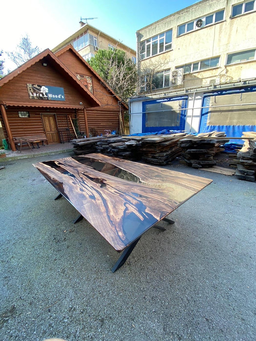 Epoxy Table, Epoxy Dining Table, Walnut Table, Custom 115” x 60” Walnut Smoke Gray Epoxy River Table Order for Matt H