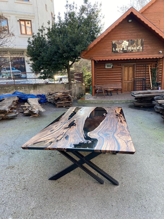 Epoxy Table, Epoxy Dining Table, Walnut Table, Custom 115” x 60” Walnut Smoke Gray Epoxy River Table Order for Matt H