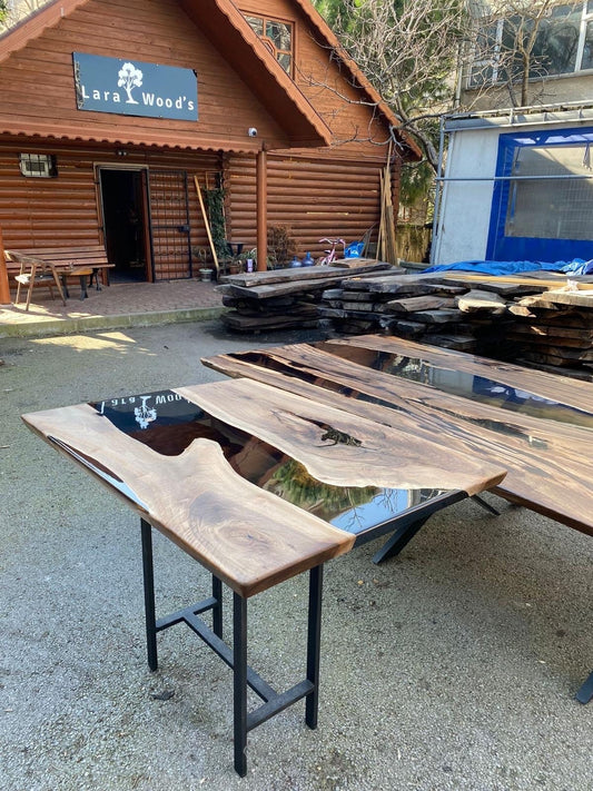 Epoxy Table, Epoxy Dining Tabletop, Walnut Table top, Custom 48” x 36” Walnut Smoke Gray Epoxy River Table Top Order for Matt H