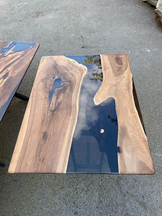 Epoxy Table, Epoxy Dining Tabletop, Walnut Table top, Custom 48” x 36” Walnut Smoke Gray Epoxy River Table Top Order for Matt H