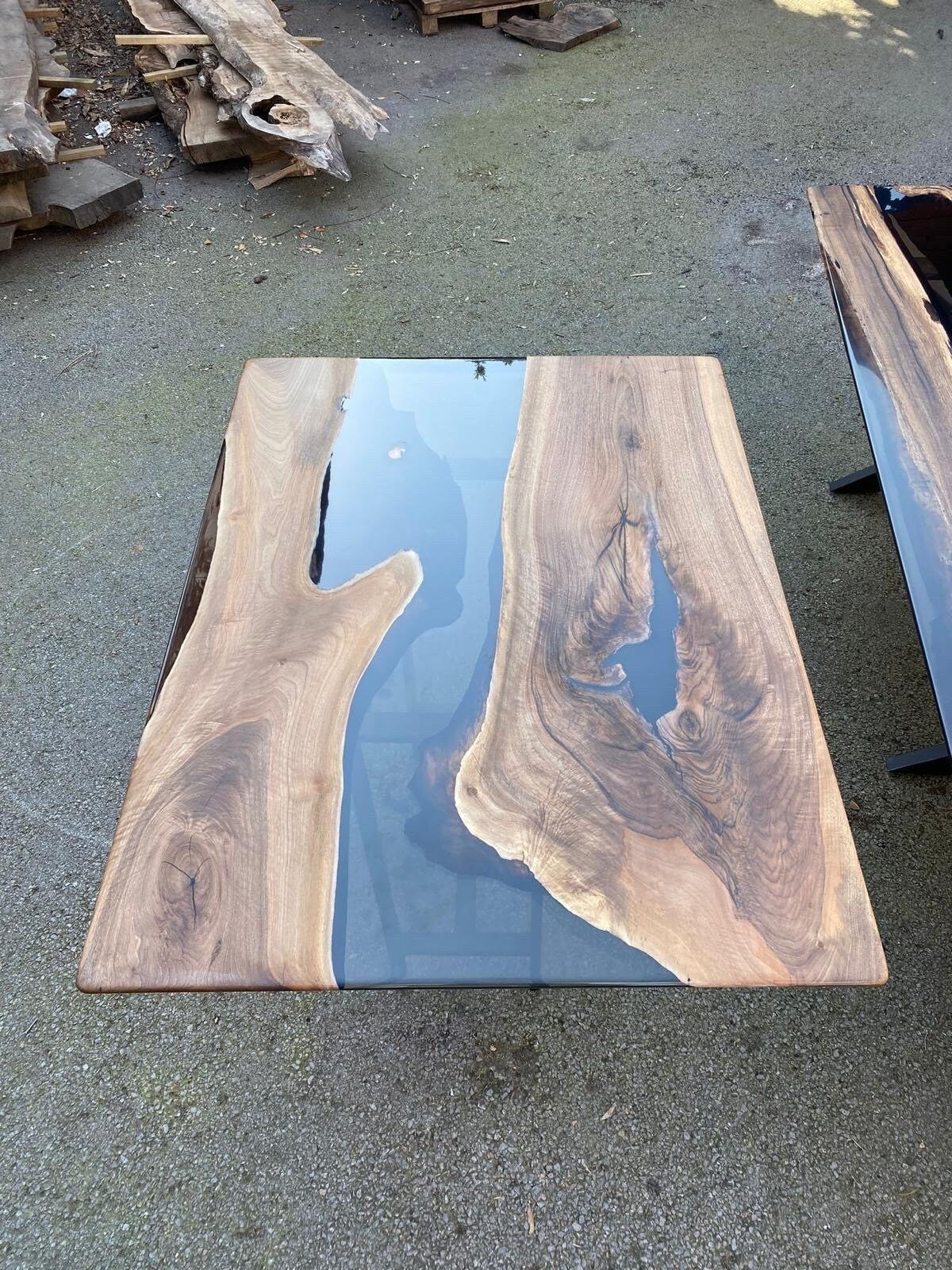 Epoxy Table, Epoxy Dining Tabletop, Walnut Table top, Custom 48” x 36” Walnut Smoke Gray Epoxy River Table Top Order for Matt H