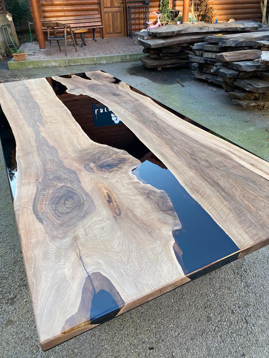 Epoxy Resin Table, Custom 115” x 50” Walnut Black Epoxy Dining Table, Handmade Epoxy Table, Unique Resin Epoxy Table Tampa