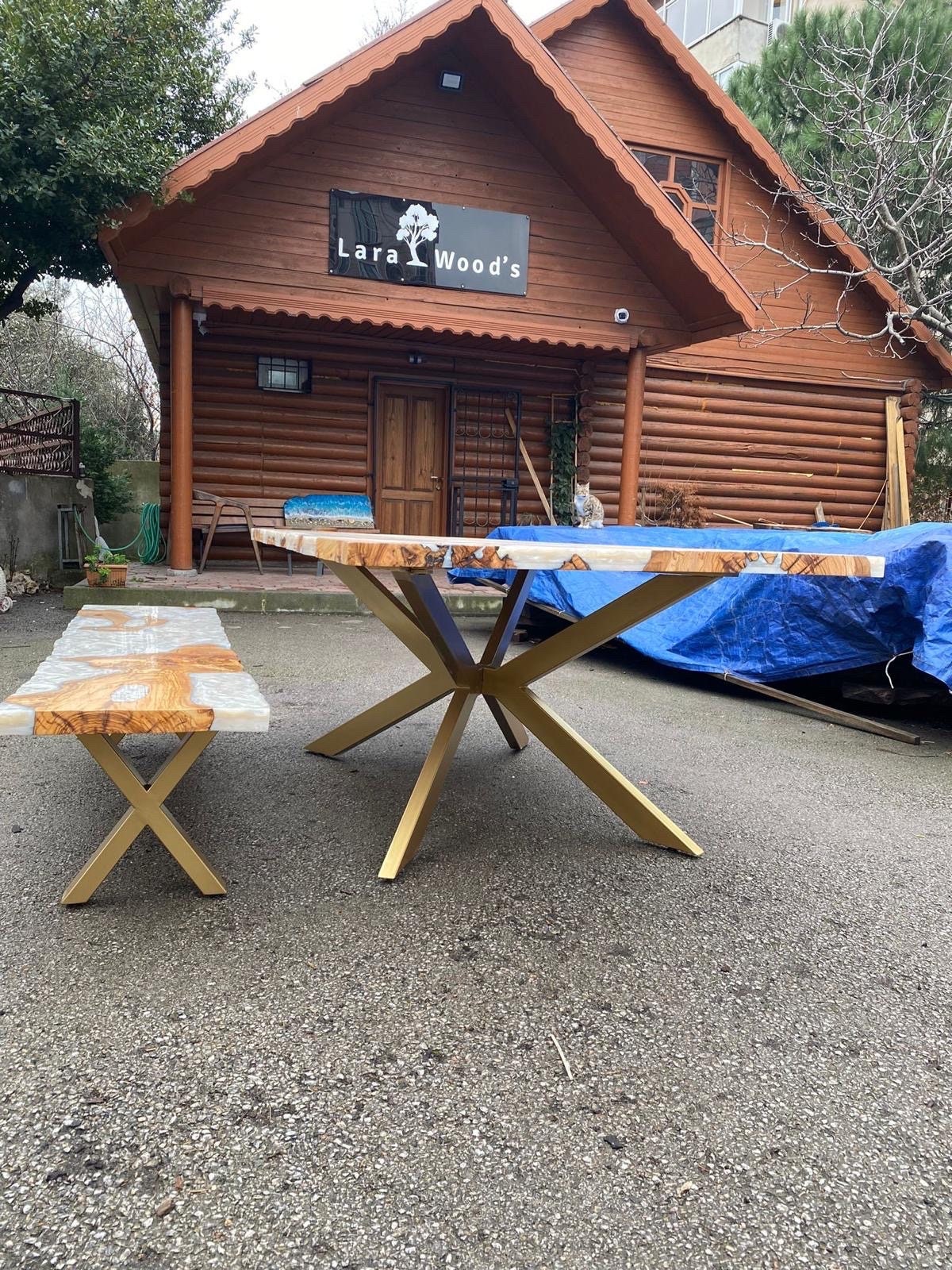 Custom 78” x 44" Olive Wood Epoxy Table, Olive Wood Table, Pearl Epoxy Resin Dining Table, Live Edge White Table, Made to Order for Ans 1